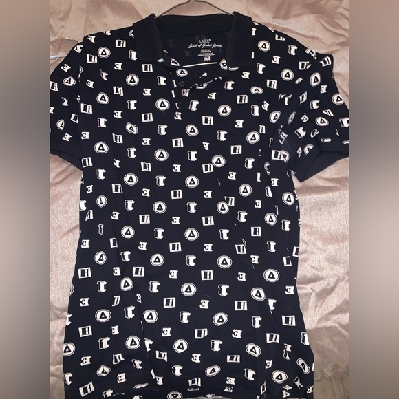 H&M Navy Blue  and white pattern Polo Short Sleeve T-shirt - Picture 3 of 5